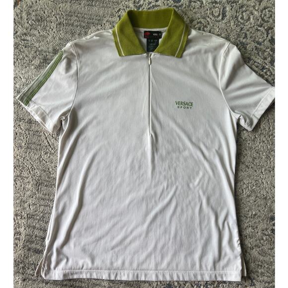 Authentic Versace Sport Alias S.p.a. quarter-zip polo shirt White/Green Medium - Picture 4 of 16